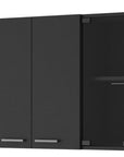 59" Black Wood Wall Mounted China Cabinet With Six Doors