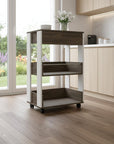 23" Dark Brown and White Wood Rolling Kitchen Cart With Storage