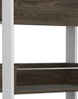 23" Dark Brown and White Wood Rolling Kitchen Cart With Storage