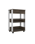 23" Dark Brown and White Wood Rolling Kitchen Cart With Storage