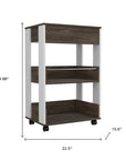 23" Dark Brown and White Wood Rolling Kitchen Cart With Storage