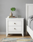 24" White Wood Two Drawer Nightstand