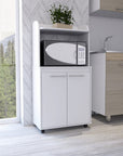 25" White Wood Rolling Kitchen Cart With Storage