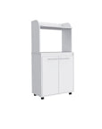25" White Wood Rolling Kitchen Cart With Storage