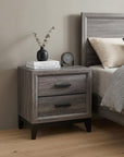 25" Gray Wood Two Drawer Nightstand