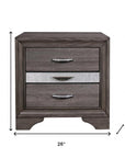 27" Gray Wood and Solid Wood Two Drawer Nightstand