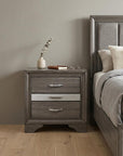27" Gray Wood and Solid Wood Two Drawer Nightstand