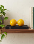Set of Two Silver Buffed Aluminum Decorative Orb Tabletop Sculpture