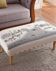 38" Cream Wool And Brown Ottoman
