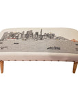 38" Cream Wool and Brown Ottoman