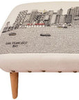 38" Cream Wool and Brown Ottoman