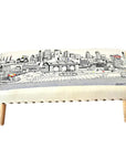 38" Cream Wool And Brown Ottoman