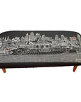 38" Black Wool and Brown Ottoman