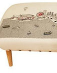 38" Cream Wool and Brown Ottoman