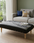 38" Gray Wool and Brown Ottoman