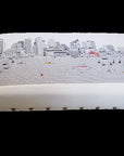 38" Cream And Natural Boston Daytime Skyline Embroidered Ottoman