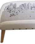 38" Cream And Natural Boston Daytime Skyline Embroidered Ottoman