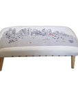 38" Cream And Natural Boston Daytime Skyline Embroidered Ottoman