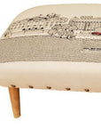 38" Cream Wool and Brown Ottoman