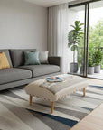 38" Cream Wool and Brown Ottoman