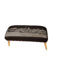 38" Gray Wool and Brown Ottoman
