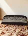 38" Gray Wool and Brown Ottoman
