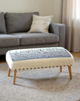 38" Cream Wool and Brown Ottoman
