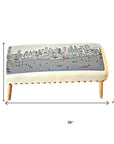 38" Cream Wool and Brown Ottoman