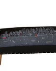 38" Gray Wool and Brown Ottoman