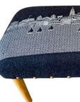 38" Gray Wool and Brown Ottoman