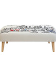 38" Cream Wool and Brown Ottoman