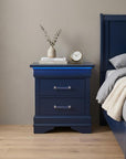 24" Blue Wood Lighted Two Drawer Nightstand