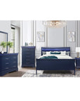 24" Blue Wood Lighted Two Drawer Nightstand