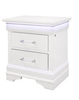24" White Wood Lighted Two Drawer Nightstand