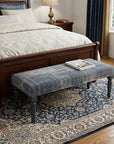 47" Blue And Cream Abstract Design Blue Leg Upholstered Bench