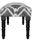 47" Gray And White Geometric Cotton Upholstered Distressed Bench