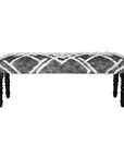 47" Gray And White Geometric Cotton Upholstered Distressed Bench