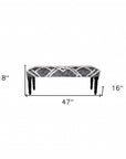 47" Gray And White Geometric Cotton Upholstered Distressed Bench