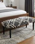 47" Gray And White Geometric Cotton Upholstered Distressed Bench