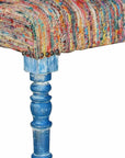 47" Blue and Orange Fabric And Viscose and Solid Wood Upholstered Distressed Bench