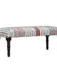 47" Ivory Red and Pink Black Leg Chevron Stripe Upholstered Bench