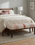 47" Ivory Red and Pink Black Leg Chevron Stripe Upholstered Bench