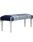 47" Blue And Gray Textural White Leg Upholstered Bench