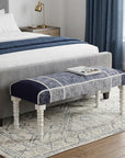 47" Blue And Gray Textural White Leg Upholstered Bench