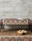 47" Beige Brown and Rust and Black Jute and Wool Blend Upholstered Southwest Distressed Bench