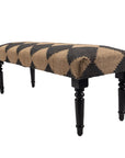 47" Tan And Black Black Leg Checkered Upholstered Bench