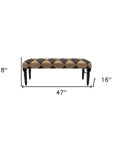 47" Tan And Black Black Leg Checkered Upholstered Bench