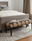 47" Tan And Black Black Leg Checkered Upholstered Bench