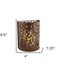 9" Brown Floral Iron Wall Sconce Candle Holder With Candle