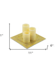 Set of Three Ivory Flameless Pillar Candles With Gold Holder